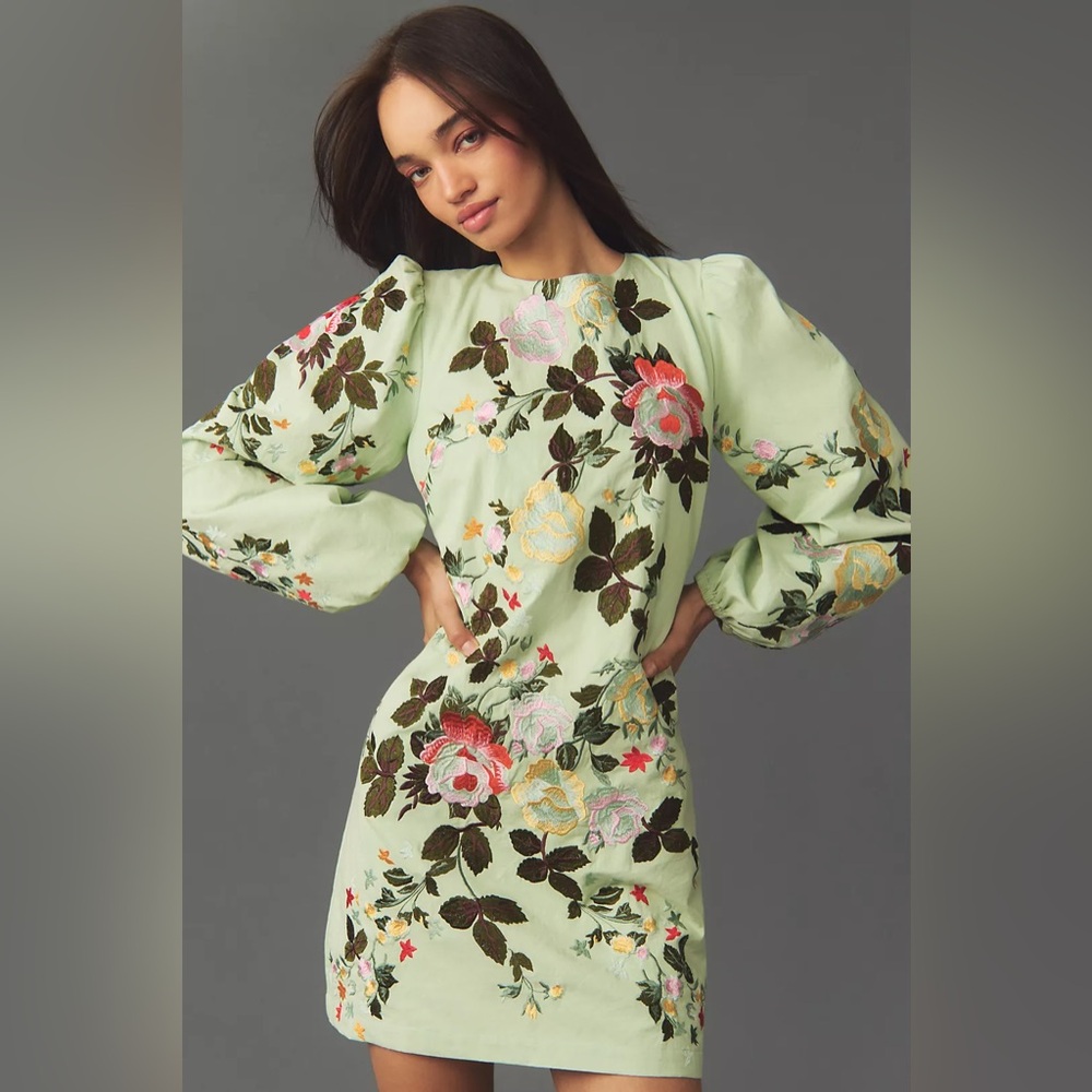 NWT Anthropologie Let Me Be Long-Sleeve Embroidered Mini Dress - Picture 2 of 10